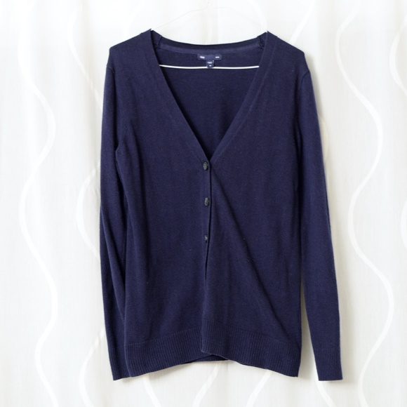 THE GAP Navy Button Up V-neck Knit Cardigan - Picture 2 of 4